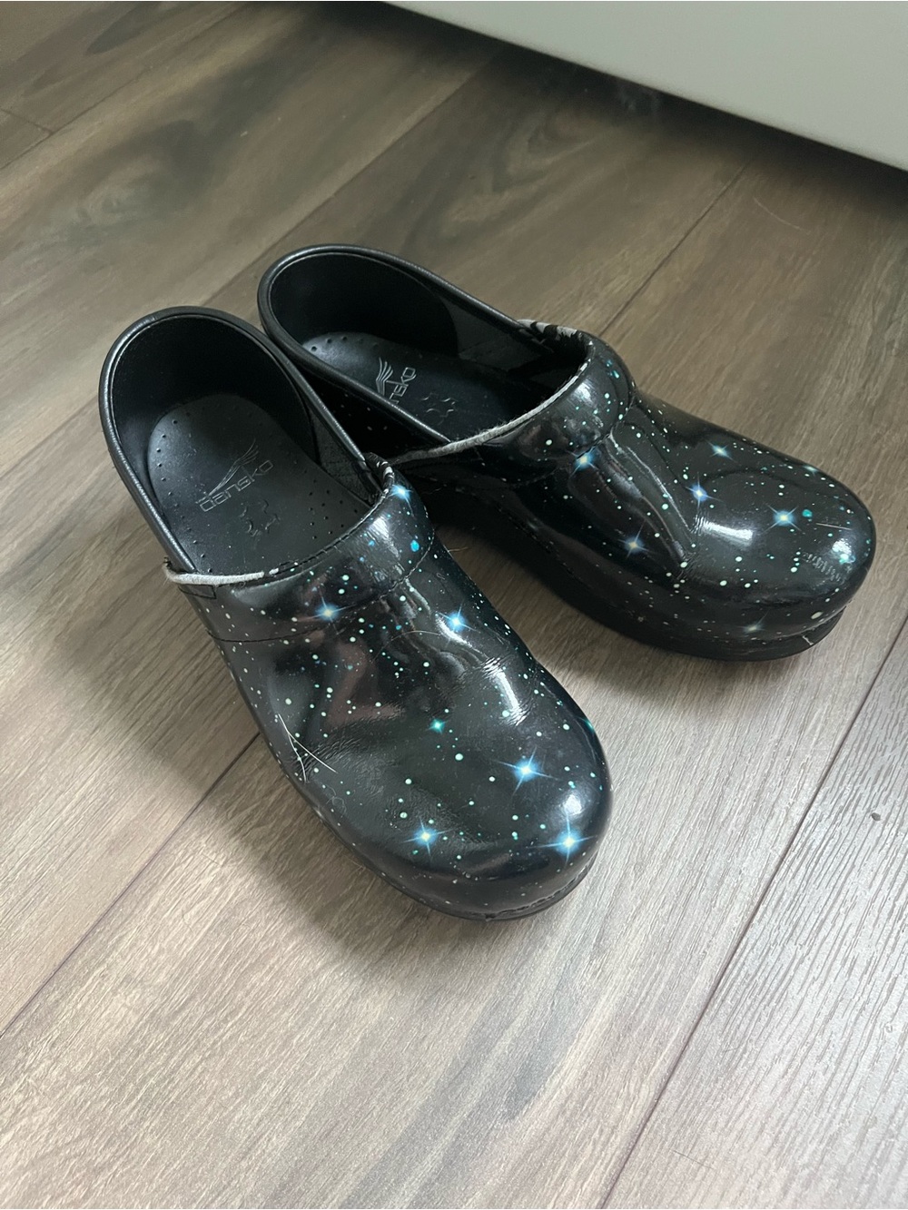 Dansko size 38 Black Galaxy Clogs